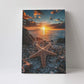 Beach Starfish Wall Decor Ocean Starfish Wall Art Sunset Scenery Coastal Theme Pictures Canvas Nature Seascape Painting Print Framed Artwork Decorations for Home Bathroom Living Room Bedroom Office 16"x24"