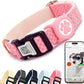 Dog Collar with Waterproof AirTag Holder & Anti-Lost QR Code, Cute Bling Warpping Adjustable Width for Small Medium Large Pet (Red, L)