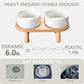 Ceramic Elevated Dog Bowls, Pet Food and Water Bowl Set for Medium and Small Dogs, 3.5 Cups Dog Bowls Raised with Wood Stand, 29OZ, White