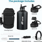 Insulated Water Bottle 64 oz, Triple Wall Vacuum Stainless Steel(Cold for 48 Hrs),Leak Proof & BPA-Free,Half Gallon Water Bottle with Reflective Paracord & Flip Straw for Sports & Travel, Black