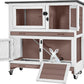 Rabbit Hutch Indoor Outdoor, Bunny Cage with Casters, Guinea Pig Cage Bunny Hutch with Two Plastic Trays 36inch-Brown