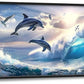 Dolphin Seagull Large Wall Art Sea Ocean Waves Sunrise Pictures Wall Decor Nautical Coastal Canvas Print Painting Artwork for Bathroom Living Room Bedroom 60L" x 30W"