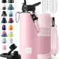 Insulated Water Bottle | Thickened Stainless Steel Vacuum Metal | Portable Sports Water Jug for Gym and Hiking with Straw, Carrier Bag, Handle Strap | BPA-Free 40 oz, Pink