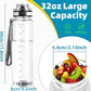 OLDLEY 32 oz Water Bottle, Motivational Water Bottle with Time Marker, Sports Water Bottle With Strap, Leakproof & BPA Free Large Water Bottles for School, Gym, Travel, Outdoor, Tritan, Transparent