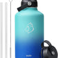 BUZIO Stainless Steel Water Bottle (Cold for 48 Hrs, Hot for 24 Hrs), 32 oz Vacuum Insulated Water Bottle with Straw Lid and Flex Cap (Double Wall, Wide Mouth, BPA Free, Leak Proof), Caribbean Blue