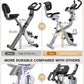 pooboo Folding Exercise Bike, Foldable Upright Stationary Bike, Indoor Cycling Magnetic X-Bike with 8-Level Adjustable Resistance, 6.6 LBS Flywheel, 300LB Capacity, Bottle Holder & Back Support Cushion for Home Gym