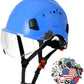 AOLAMEGS Construction Blue Hard Hats - Adjustable Vented Hard Hat with Visor for Men Women ABS Safety Helmet 6-Point Suspension Work Safety Helmet for Outdoor Height Industrial (with Clear Visor)