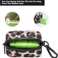 Petmolico Dog Poop Bag Holder Leash Attachment, Waste Bag Dispenser Zippered Pouch, Fits Any Leash, Includes Free Roll of Bags, 2 Pack - Leopard