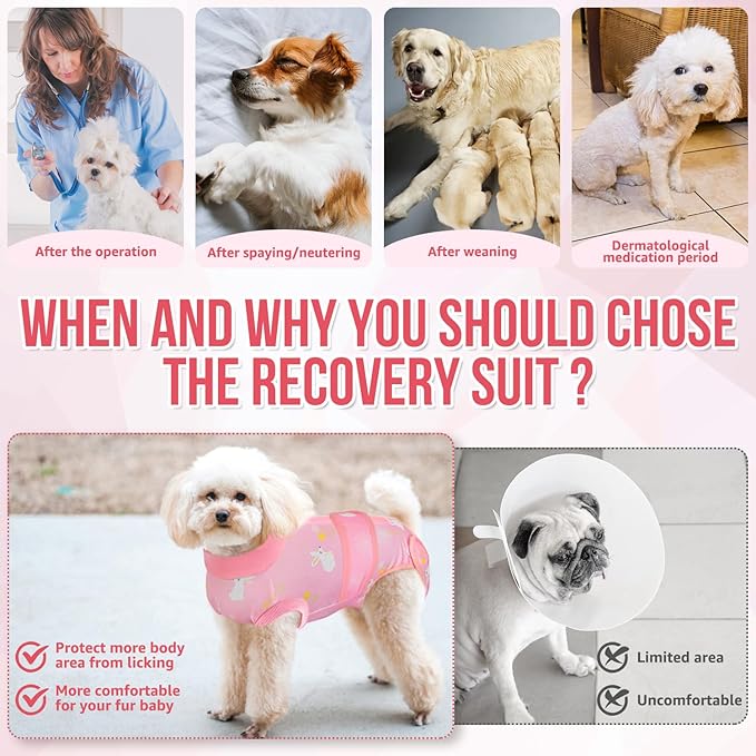 Lukovee Recovery Suit for Dogs, Zipper On Recovery Suit for Female Male Dog, Onesie Abdominal Wounds Cone E-Collar Alternative Prevent Licking Spay Recovery Suit (Medium, A-Pink)