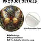 Lygond Metal Sign Tin Sign Circular Stained Glass Butterfly Funny Bathroom Wall Decor for Patio 8×8 Inches