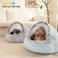 CATISM Cozy Plush Hooded Cat Bed, Indoor/Outdoor, Self-Warming Cave, Removable Washable Non-Slip Bottom