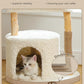 Modern Cat Tree Tower for Large Cats, Wood Cat Tower with Natural Scratching Post, Solid Wood Condo, Real Branch Luxury Cat Furniture with Curved Bed, Top Basket, White
