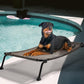 Veehoo Outdoor Elevated Dog Bed, Cooling Raised Dog Cot Bed XL, Portable Waterproof Curved Dogs Hammock Beds for Outside, up to 150lbs, Black Legs, Brown 49"