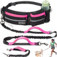 Hands-Free Dog Leash with Pouch, Waist Leash for Walking Two Dogs, Reflective Stitching, Dual Handle, Bungee Retractable for Medium to Large Dogs - Pink,Dog Walking Accessories
