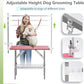 VFK 36''/47''Large Dog Grooming Table, Foldable Pet Station at Home, Dog Grooming Table,Adjustable Cat Drying Desktop with Arms, Nooses, Mesh Tray (Stainless Steel pet Table, 36" Pink)