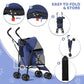 Magshion Compact Pet Stroller for Small-Medium Dogs/Cats up to 22lbs, 4-Wheel Lightweight Umbrella Shaped Portable Puppy Travel Jogger with Breathable Mesh, Cup Holder & Rear Storage, Navy Blue