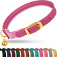 OOPSDOGGY Rolled Leather Cat Collar with Bell - Reflective Kitten Collar with Safety Elastic Strap - Adjustable Small Pet Collars for Boy Girl Cats (Fuchsia)