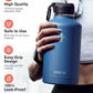 Water Bottle Insulated 64 oz with Straw & 3 Lids, Coolflask Half Gallon Water Jug Large Metal Stainless Steel Wide Mouth for Sports, Gym or Office, Non-BPA Keep Cold 48H Hot 24H, King's Blue