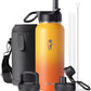 Water Bottle 32 oz Insulated with Straw, Coolflask Stainless Steel Metal 3 Lids Water Flask Wide Mouth for Sports or Office, Non-BPA Keep Cold Up to 48 Hrs or Hot Up to 24 Hrs, Ombre Yellow/Orange
