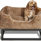 FUZI Luxury Aesthetic Dog Bed for Small Dogs with Washable Cover, Pet Couch, Pet Bed with Sides, Non-Slip Bottom, Soft and Durable Calming Dog Bed, Faux Rabbit Fur, Small 25.1x16.75x9.5 Light Brown