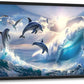 Dolphin Seagull Large Wall Art Sea Ocean Waves Sunrise Pictures Wall Decor Nautical Coastal Canvas Print Painting Artwork for Bathroom Living Room Bedroom 36L" x 24W"