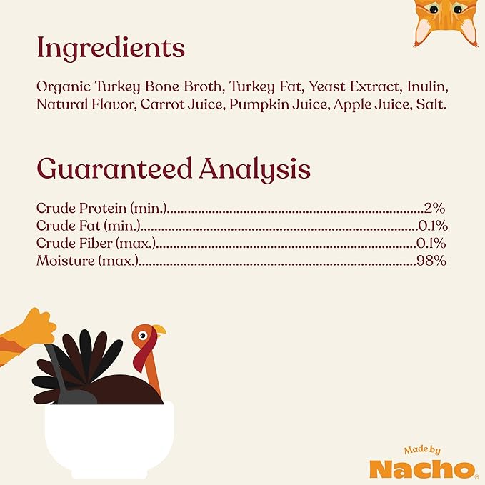 Made by Nacho Bone Broth Cat Food Topper for Hydration and Picky Eaters - Add Protein and Flavor to Your Dry Cat Food – Supports Optimal Nutrition, Digestion, Skin & Coat 11 oz. (Pack of 4), Turkey