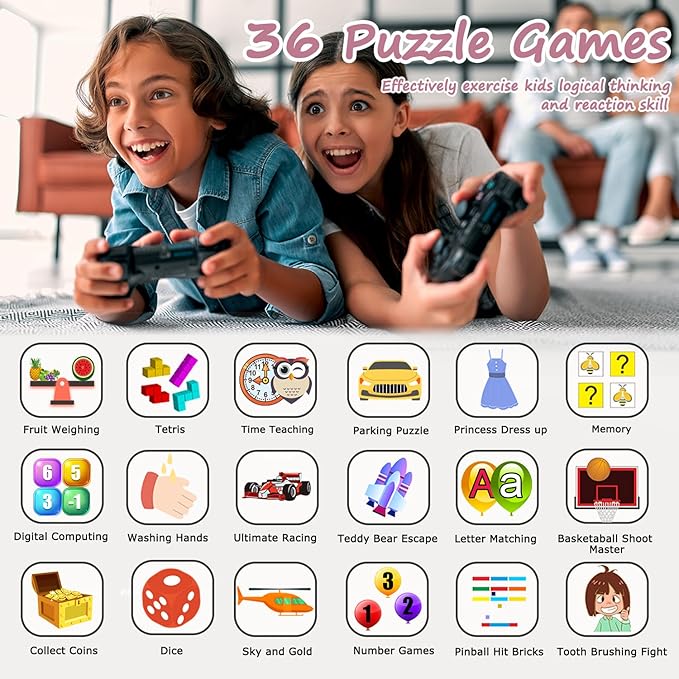 Smart Watch for Kids with 36 Games HD Touch Touchscreen Alarm Clock, Camera Music Player Pedometer Flashlight 12/24 hr Video & Audio Recording, Toys Gift for 3-12 Years Old Girls
