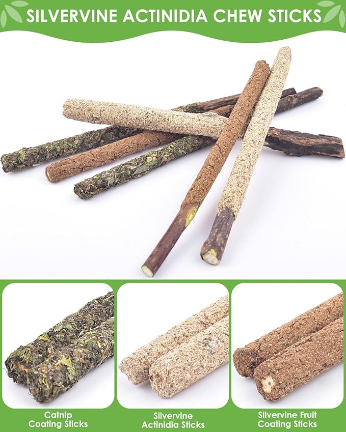 TINDTOP Silvervine Chew Sticks for Cats, 12 Pack Natural Catnip Chew Toys for Kittens Teeth Cleaning, Matatabi Dental Care, Increase Appetite, Calm Cat Anxiety and Stress, Cat Dental Toy