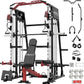 Mikolo Smith Machine, 2200lbs Squat Rack with LAT-Pull Down System & Cable Crossover Machine, Training Equipment with Leg Hold-Down Attachment