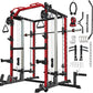 Smith Machine Home Gym, Multi-Function Power Cage with Dual Pulley Cable Crossover System, All-in-One Squat Rack with Smith Bar and Strength Training Attachments for Full-Body Workouts