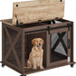 Dog Crate Furniture,37 Inch Indoor Dog Cage with Sliding Barn Door, Flip Top Dog Kennel End Table with Removable Divider, Farmhouse Wooden Pet House for Small to Middle Size Dogs