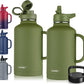 CIVAGO 64 oz Insulated Water Bottle Jug with Straw and Handle, Half Gallon Stainless Steel Water Flask, Large Sports Metal Water Bottle with Straw Lid (3 Lids), Big Thermal Mug Cup, Army Green