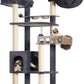 Cat Tree with Tunnel, Cat Tower for Indoor Cats, Tall Cat Tree Tower with Cat Condo, Food Station, Large Platform, Scratching Posts, Hammock, Smoky Gray GCT021G