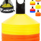 Pro Disc Cones (Set of 50) - Agility Soccer Cones with Carry Bag and Holder for Sports Training, Football, Basketball, Coaching, Practice Equipment, Kids - Includes 15 Best Cone Drills Book