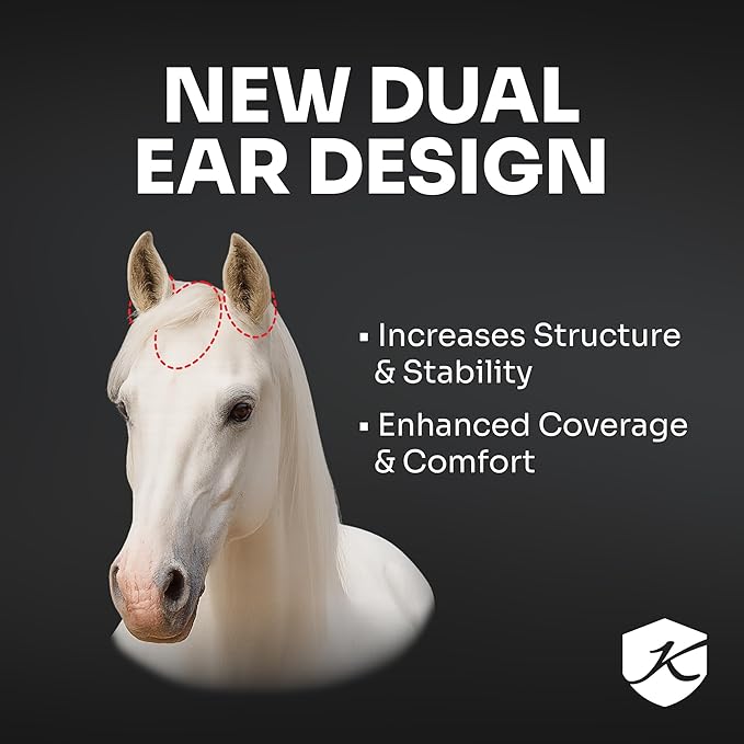 Kensington UV Fly Mask with Fleece Trim - Protective Mask with Dual Ear Opening & Forelock Freedom - Medium, Desert Sand