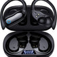 GNMN Active Noise Cancelling Ear Buds Wireless Earbuds 96hrs Playback Bluetooth Headphones IPX7 Waterproof Stereo Bass Over-Ear Earphones with Earhooks Microphone LED Battery Display for Sports/Gym