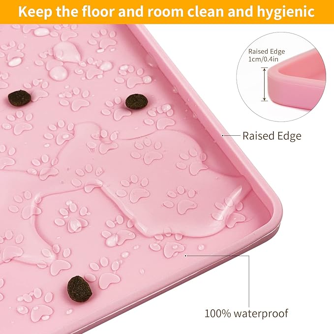 Ptlom Pet Placemat for Dog and Cat, Mat for Prevent Food and Water Overflow, Suitable for Small, Medium and Big Pet 18" 12", Pink