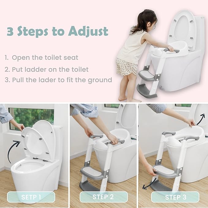 JASSONE® Potty Training Seat, Toddler Step Stool, 2 in 1 Potty Training Toilet for Kids, Baby Seat with Splash Guard and Anti-Slip Pad for Boys Girls Potty Training, BabyPink