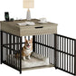 IRONCK Dog Crate Furniture for Small Dogs, Wooden Dog Kennel with Flip Top Drawer, Indoor Pet Crate End Table with Charging Station, Steel-Tube Dog Cage, Gray