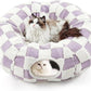 Cat Tunnel Bed with Washable Cushion for Indoor Cat, Donut Cave Tube Toys for Kitten Puppy Rabbit, Purple