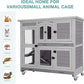 2-Tier Indoor Rabbit Hutch Bunny House Guinea Pig Cage with Sliding Plastic Trays, Wheels & Ramp, 47.2" Multi-Door Wooden Small Animal Cage for Rabbits, Bunnies, and Guinea Pigs (Grey)
