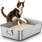 Stainless Steel Litter Box with Handle, Large Metal Cat Litter Box with High Sided for Big and Small Cats, Kitty Litter Boxes, Non-Stick, Easy to Clean, Odor-Free, Cat Toilet，Litterbox
