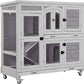 Aivituvin Rabbit Hutch Indoor, Bunny Cage with Wheels, 2-Story Design, 2 Deep Trays, Anti Slip Ramp, Ideal for Small Animals - Grey