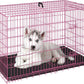 FDW Dog Crate for Small Dogs 24 Inch Folding Metal WirePet Cage Double Door W/Divider Panel Indoor Outdoor Kennel Leak-Proof Plastic Tray,Pink