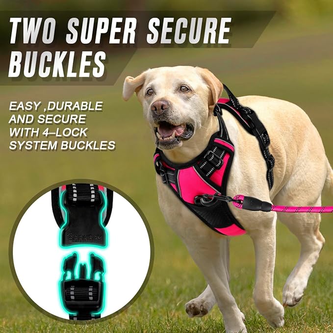BARKBAY No Pull Dog Harness Front Clip Heavy Duty Reflective Easy Control Handle for Large Dog Walking(Pink,XL)