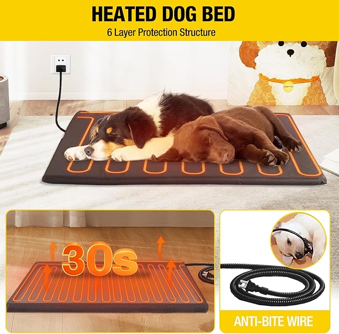 Aivituvin Dog House Outdoor Heated Dog Kennel with Insulated Liner & Heater for Winter Strong Iron Frame Large Dog Cage for Small & Medium Dogs,33.5"