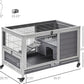PawHut Wooden Rabbit Hutch Indoor Outdoor, Elevated Bunny Cage with No Leak Tray Enclosed Run with Wheels, Ideal for Guinea Pigs and Small Animals, Gray