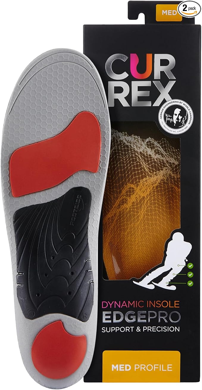 CURREX EdgePro Thermo Regulating Ski Boot Insoles for Snowboarding, Skiing, & Winter Sports ??Ski Boot Inserts with Shock Absorbing Cushioning ??for Men & Women ??Medium Arch, 2X