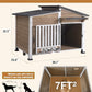 GUTINNEEN Dog House Outdoor with Anti-Chewing Metal Frame, Wooden Dog Kennel with 360° Rotating Feeding Bowl, Weatherproof Roof, for Indoor & Outdoor Use - Brown