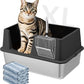 Stainless Steel Litter Box with Lid, 23.5" L x 15.8" W x 12.6" H, XL Metal Cat Box for Big Cats, High Sided Kitty Litter Box with Scoop & Pee Pads, Non-Sticky, Anti-Leakage, Easy to Clean (Black)